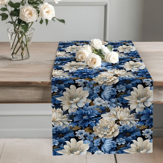 Blue and White Floral Dining Table Runner ロングテーブルランナー