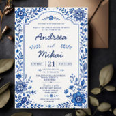 Blue and White Floral Elegant Botanical Classic 招待状