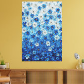 Blue and White Floral Gradient Abstract Wall Art キャンバスプリント (インサイチュ (リビング))