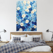 Blue and White Floral Gradient Abstract Wall Art キャンバスプリント (インサイチュ (寝室))