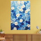 Blue and White Floral Gradient Abstract Wall Art キャンバスプリント (インサイチュ (リビング))
