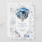 Blue and White Floral Graduation Invitation Card 招待状 (裏面)