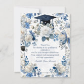 Blue and White Floral Graduation Thank You Note サンキューカード (裏面)