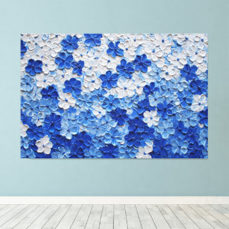 Blue and White Floral Impasto Painting – Abstract  キャンバスプリント