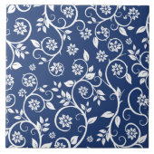 blue and white floral pattern  タイル (正面)