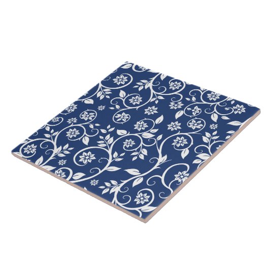 blue and white floral pattern  タイル (側面)