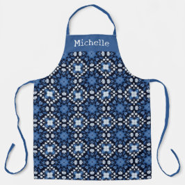 Blue and White Floral Pattern Personalized エプロン