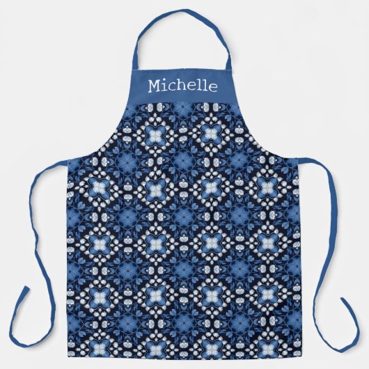 Blue and White Floral Pattern Personalized エプロン (正面)
