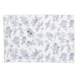 Blue and White Floral Pillowcase 枕カバー