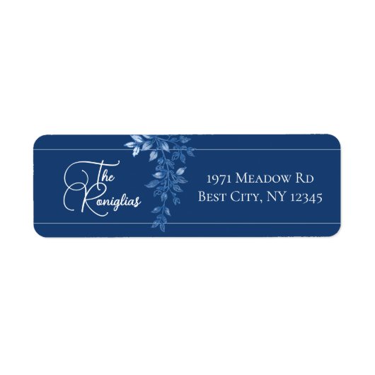 Blue and White Floral Return Address Label ラベル (正面)