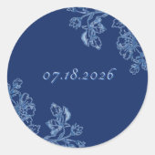 Blue and White Floral Stickers ラウンドシール (正面)