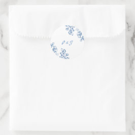 Blue and White Floral Stickers ラウンドシール