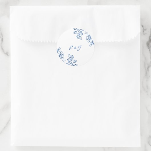 Blue and White Floral Stickers ラウンドシール (バッグ)