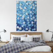 Blue and White Floral Textured Abstract Wall Art キャンバスプリント (インサイチュ (寝室))