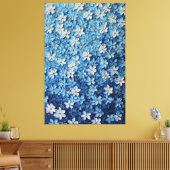 Blue and White Floral Textured Abstract Wall Art キャンバスプリント (インサイチュ (リビング))
