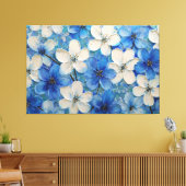 Blue and White Floral Textured Painting – Abstract キャンバスプリント (インサイチュ (リビング))