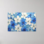Blue and White Floral Textured Painting – Abstract キャンバスプリント (正面)