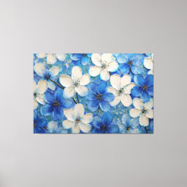 Blue and White Floral Textured Painting – Abstract キャンバスプリント