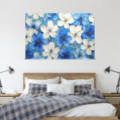 Blue and White Floral Textured Painting – Abstract キャンバスプリント (インサイチュ (寝室))