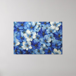 Blue and White Floral Textured Painting – Abstract キャンバスプリント