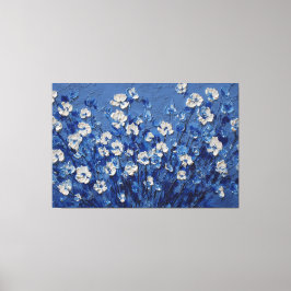 Blue and White Floral Textured Painting – Abstract キャンバスプリント
