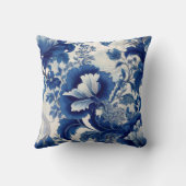 Blue and white floral throw pillow クッション (裏面)