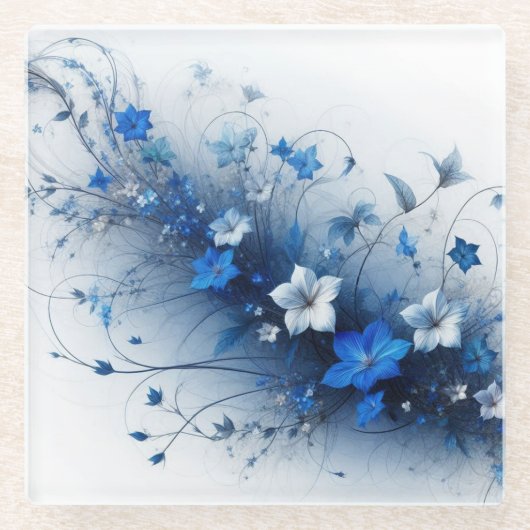  Blue and White Floral Vine Throw Pillow  ガラスコースター (正面)