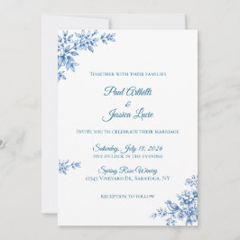 Blue and White Floral Wedding Invitation 招待状
