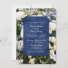 blue and white floral wedding invitation 招待状