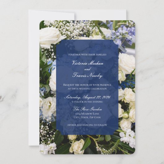 blue and white floral wedding invitation 招待状 (正面)