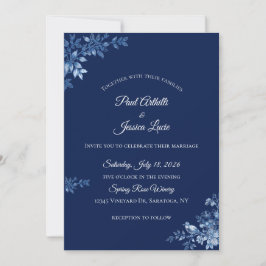 Blue and White Floral Wedding Invitation 招待状