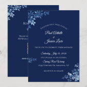 Blue and White Floral Wedding Invitation 招待状 (正面/裏面)