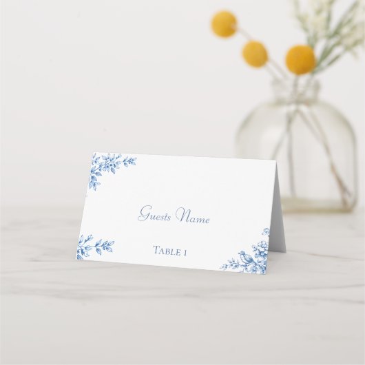 Blue and White Floral Wedding Place Cards プレイスカード (正面)