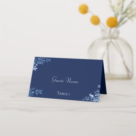 Blue and White Floral Wedding Place Cards プレイスカード (正面)