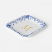 Blue and White Floral Willow Tile Monogram ペーパープレート (傾斜あり)
