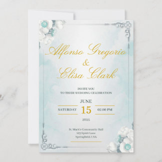 Blue and White Flower Beauty Wedding Invitation 招待状
