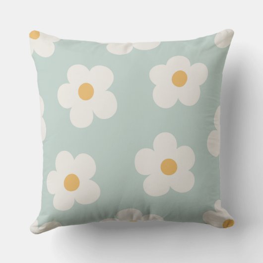 Blue and White Flower Pattern Daisy Throw Pillow クッション (裏面)