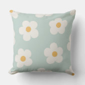 Blue and White Flower Pattern Daisy Throw Pillow クッション (正面)