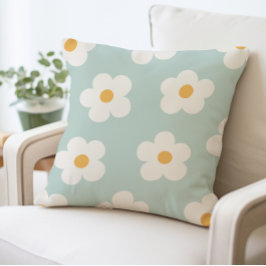 Blue and White Flower Pattern Daisy Throw Pillow クッション