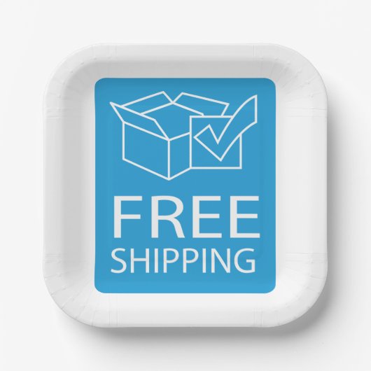 Blue and White Free Shipping Icon ペーパープレート (正面)