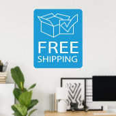 Blue and White Free Shipping Icon ポスター (ホームオフィス)