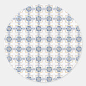 Blue and white geometric pattern  ラウンドシール (正面)