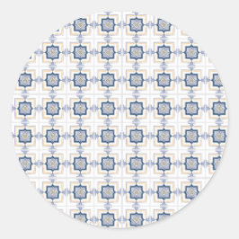 Blue and white geometric pattern  ラウンドシール
