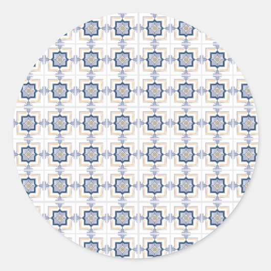 Blue and white geometric pattern  ラウンドシール (正面)