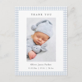 Blue and white Gingham Baby Boy Birth Announcement ポストカード