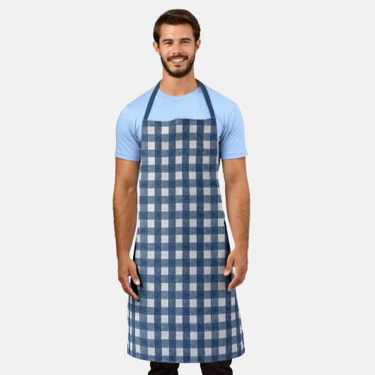 Blue and White Gingham Check  エプロン (着用した状態)
