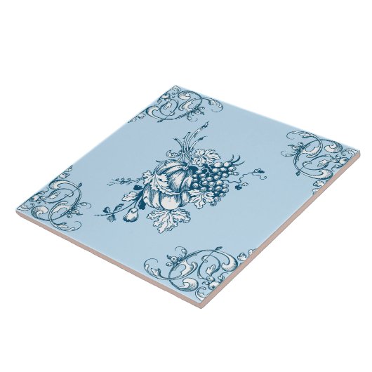 Blue and White Grapes & Fruit Pattern タイル (側面)