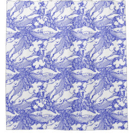 Blue And White Humpback Whale シャワーカーテン