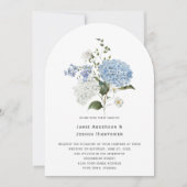 Blue and White Hydrangea White Rose Wedding 招待状 (正面)