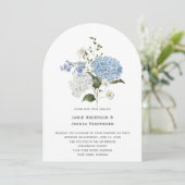 Blue and White Hydrangea White Rose Wedding 招待状 (スタンド正面)